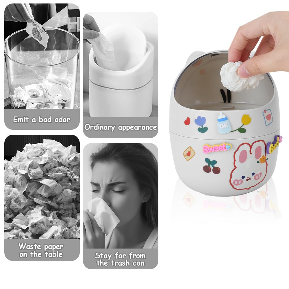 Cute Mini Trash Can with 5 Rolls Bin Liners, Grey