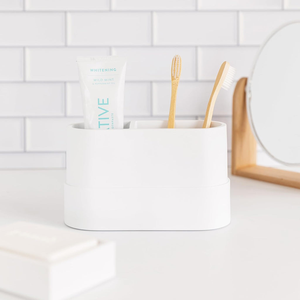 Yew Design Matte White Bathroom Toothbrush Holder Cup - Round Large