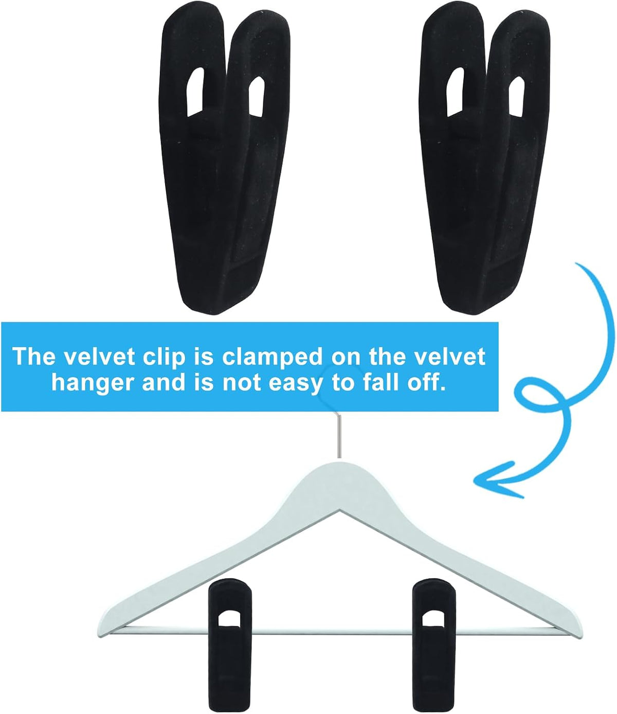 Black Velvet Hanger Clips, 30 Pack
