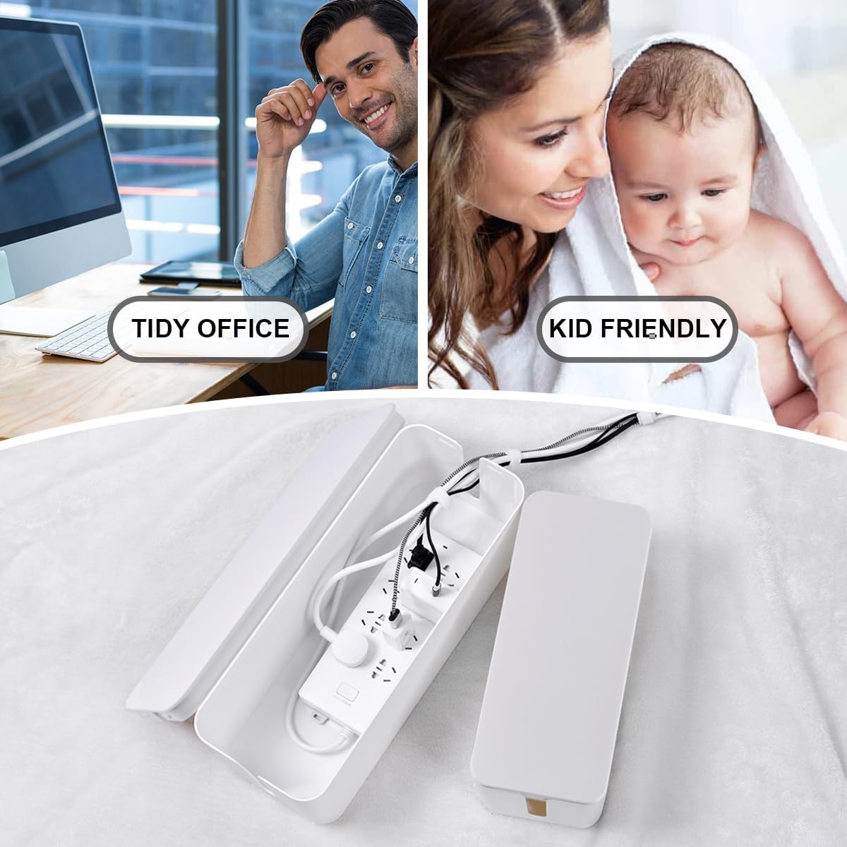 Tuwechen Cable Management Box, 2 Pack Cable Organizer for Surge Protector