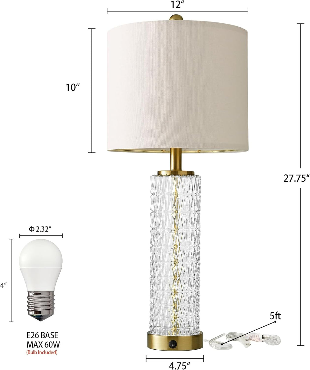 Oneach 27.75" Gold Table Lamps Set of 2 with Crystal Nightlight for Bedside