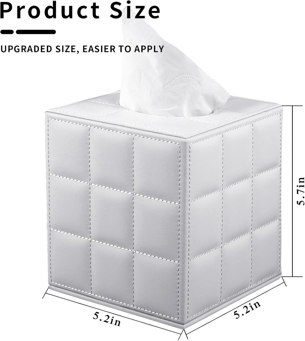Tissue Box Cover Square,Stylish PU Leather Tissue Box Holder for Dresser Bathroom,Facial Tissue Holder with Magnetic Bottom for Home Office (White)
