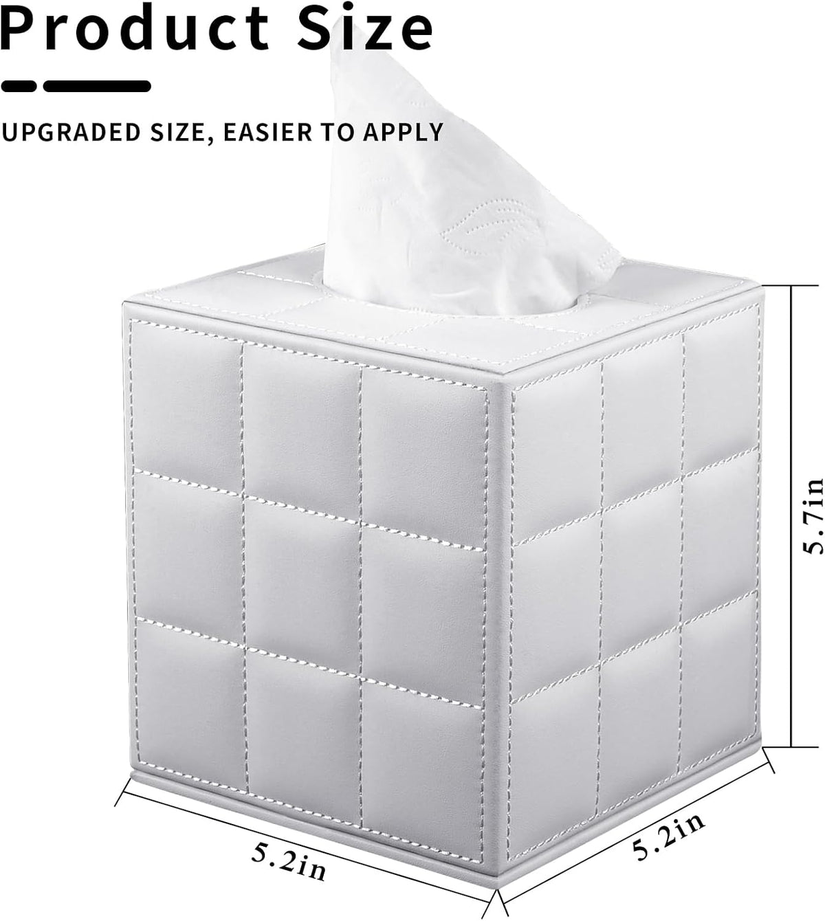 Tissue Box Cover Square,Stylish PU Leather Tissue Box Holder for Dresser Bathroom,Facial Tissue Holder with Magnetic Bottom for Home Office (White)