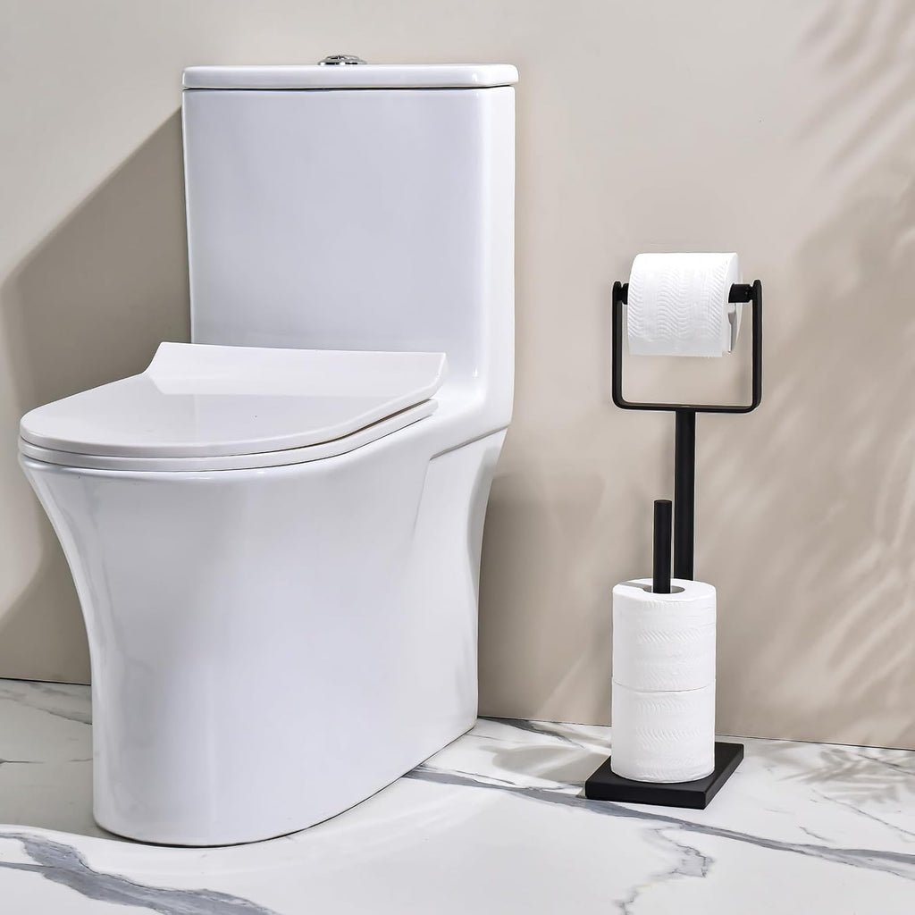 Hoooh Free Standing Toilet Paper Stand with Reserve Storage, Matte Black