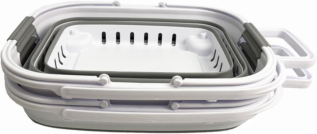 SAMMART 35L (9.24 Gallons) Collapsible Plastic Laundry Basket with Handle and Wheels - Foldable Pop Up Storage Container/Organizer with handle and wheels - Space Saving (2, White/Grey)