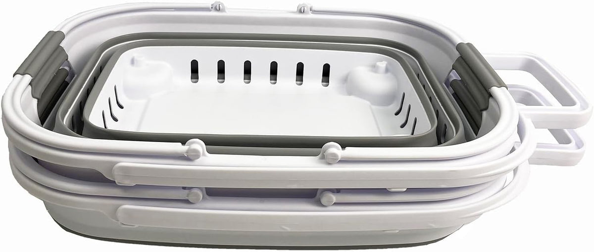 SAMMART 35L (9.24 Gallons) Collapsible Plastic Laundry Basket with Handle and Wheels - Foldable Pop Up Storage Container/Organizer with handle and wheels - Space Saving (2, White/Grey)