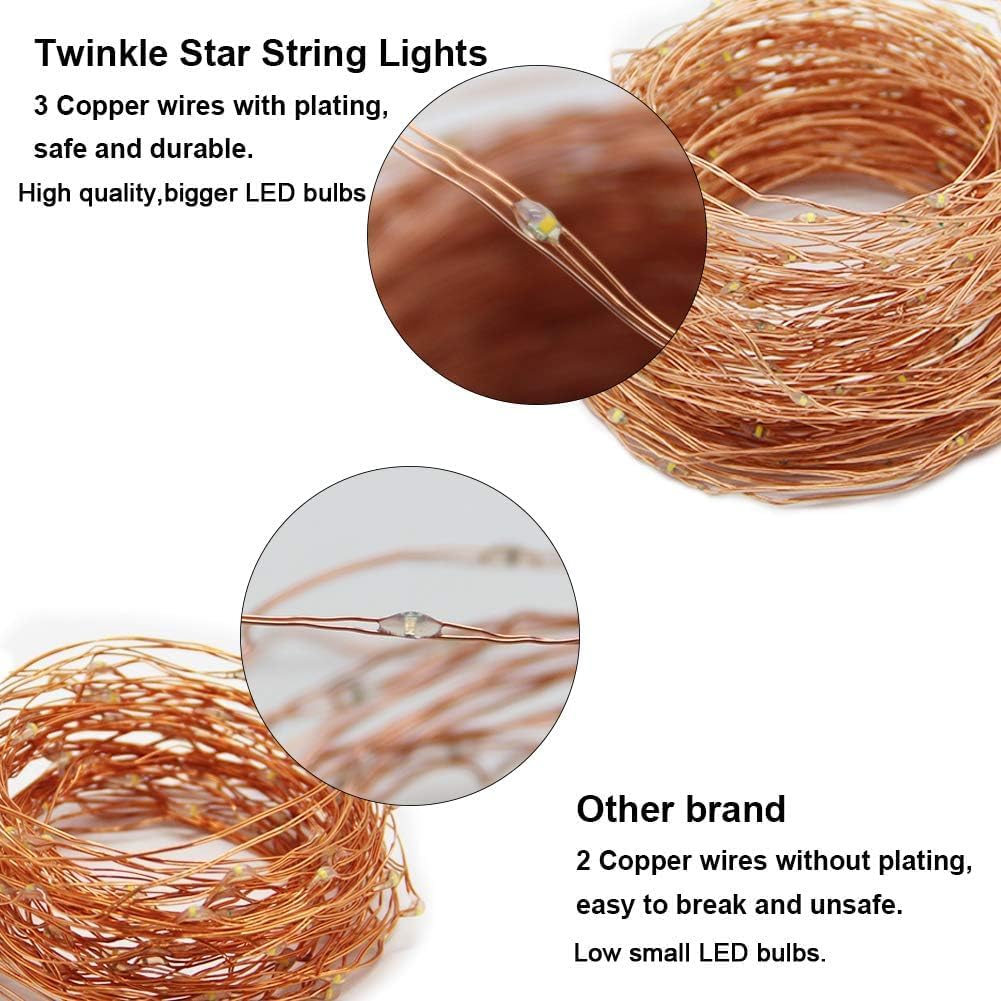 Twinkle Star 300 LED Copper Wire String Lights, Warm White 99 FT