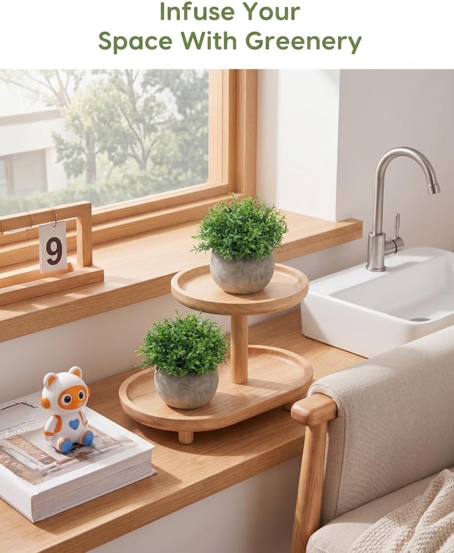 Velener Mini Sage Green Potted Boxwood Topiary Artificial Plants for Home Decor Indoor, Farmhouse House Plant Office Small Desk Shelf Apartment Coffee Bar Bathroom Decor Guest Room, Small Fake Plant