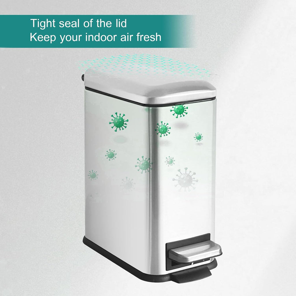 Small Bathroom Trash Can with Lid, Bedroom Trash Can, Silver