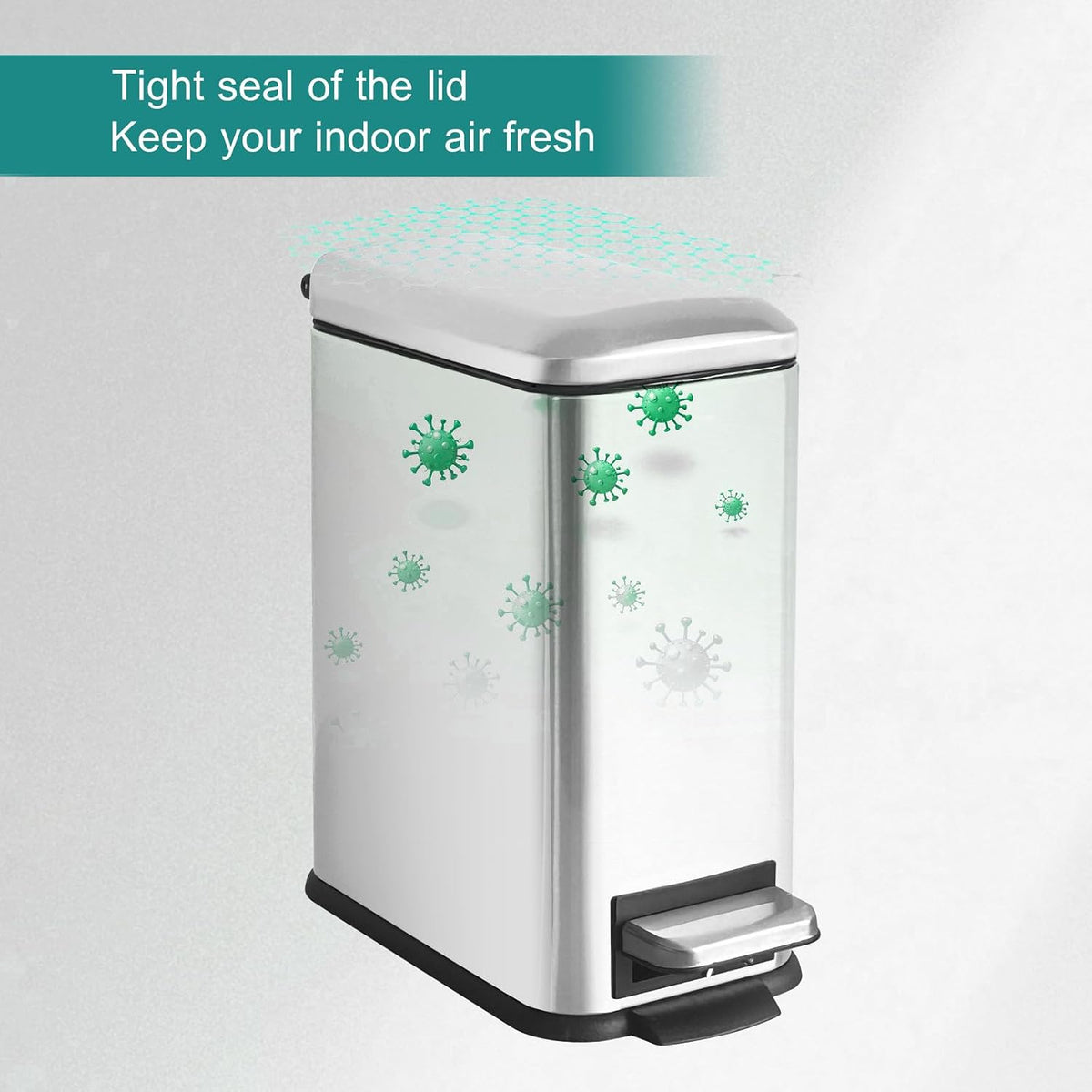 Small Bathroom Trash Can with Lid, Bedroom Trash Can, Silver