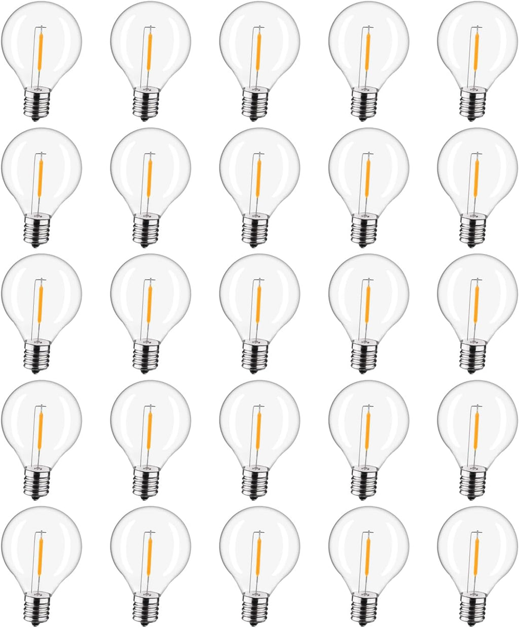 25-Pack G40 LED Replacement Light Bulbs, E12 Screw Base Shatterproof Globe Bulbs for Outdoor String Lights, 0.6Watt Equvalent to 5 Watt Incandescent Bulbs, Warm White 2200K