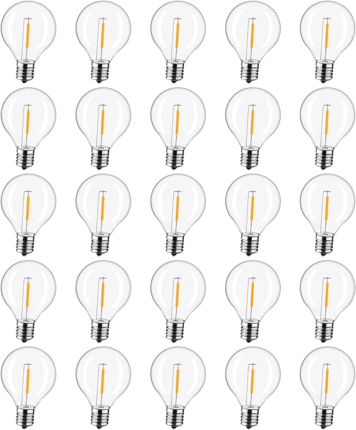 25-Pack G40 LED Replacement Light Bulbs, E12 Screw Base Shatterproof Globe Bulbs for Outdoor String Lights, 0.6Watt Equvalent to 5 Watt Incandescent Bulbs, Warm White 2200K