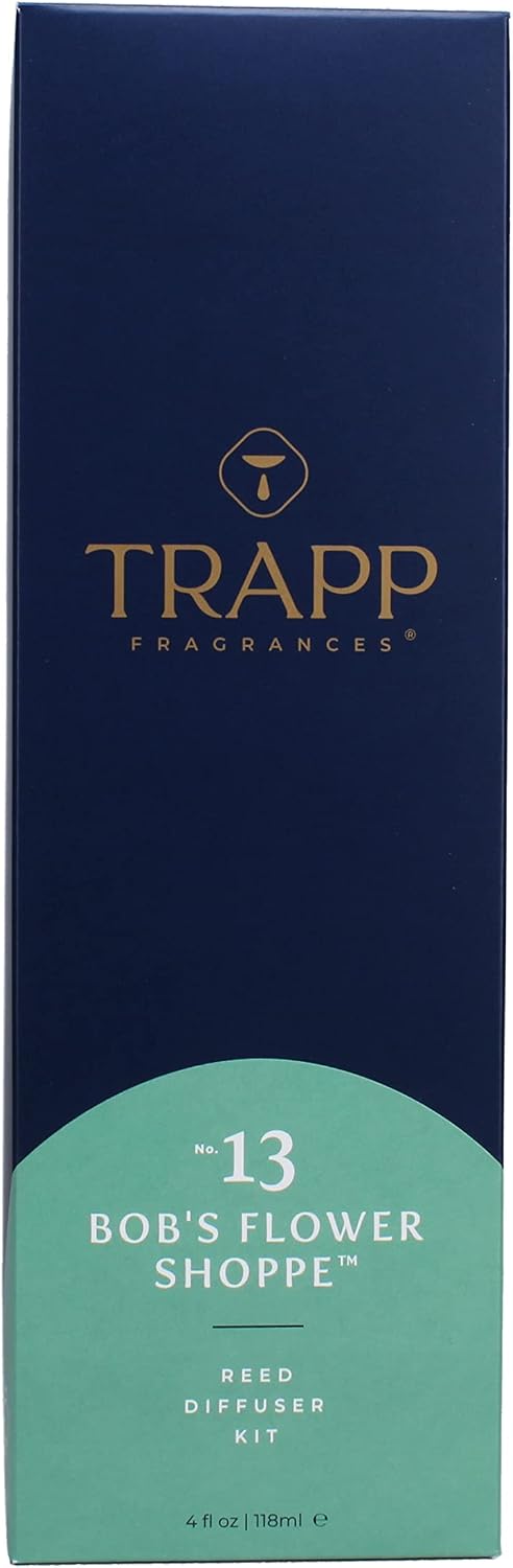 Trapp - No. 13 Bob's Flower Shoppe - Reed Diffuser Kit - 2 Sets of 12 Reeds, Scented Diffuser Oil (4 oz.), Vase - Long Lasting Scent Notes of Fresh Florals, Cut Green Stems, and Watery Accords