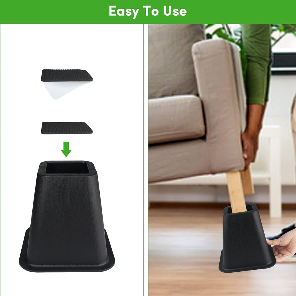 DEDU Bed Risers 6 Inch Heavy Duty 6 Pack, Furniture Risers for Sofas Oversized, Bed Furniture Risers with Non-Slip Pad Supports Up to 2200 Lbs for Bed, Couch, Desk, Chair (Black)