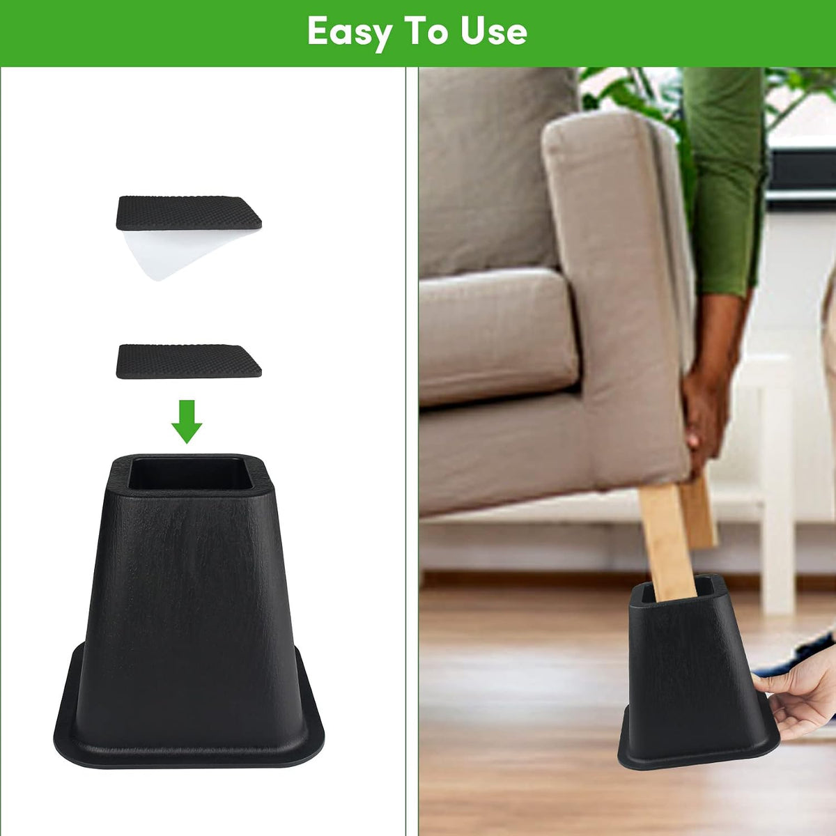 DEDU Bed Risers 6 Inch Heavy Duty 6 Pack, Furniture Risers for Sofas Oversized, Bed Furniture Risers with Non-Slip Pad Supports Up to 2200 Lbs for Bed, Couch, Desk, Chair (Black)