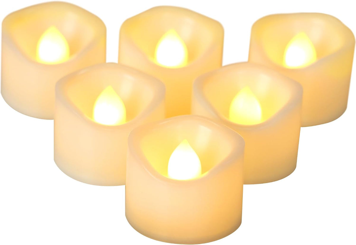 Battery Operated Flameless Warm White LED Tea Lights Votive Candles 6 Pack