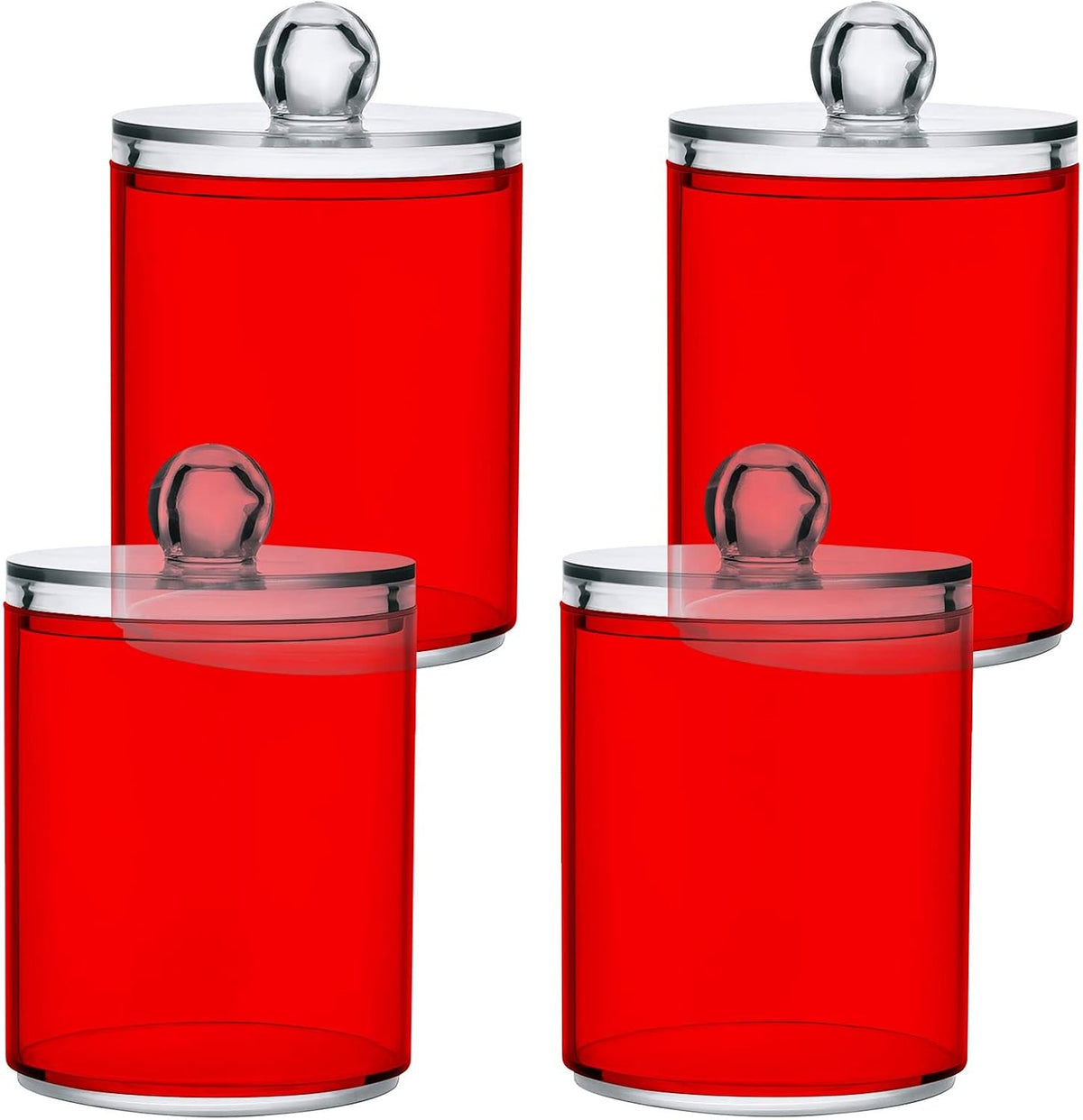 SHJI Red Qtip Holder Organizer Dispenser Cotton Swabs Cans Plastic Jars with Lid Set 2 Pack Bathroom Storage Canister for Cotton Ball Floss Cotton Pads