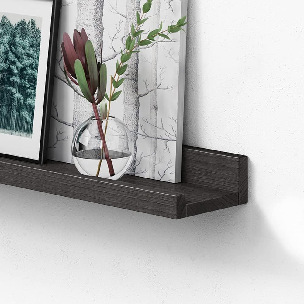 Black Picture Ledge Shelf 36 Inches Long, Floating Photo Shelves with Lip