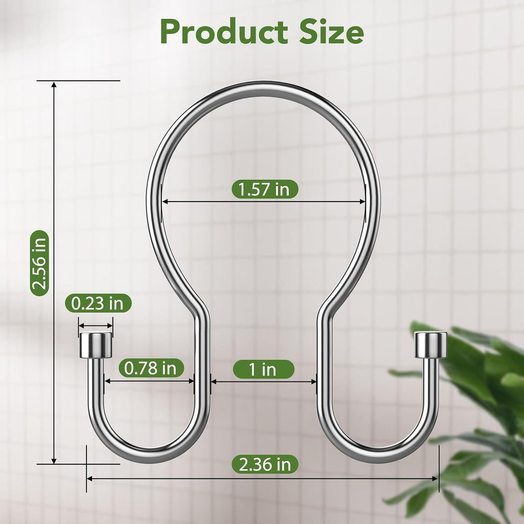 Goowin Shower Curtain Hooks, Simple Shower Curtain Rings, Sturdy Shower Curtain Hangers, Double Hook Shower Curtain Hooks, Smooth Gliding Metal Shower Hooks for Shower Curtain (Chrome, 24 Pack)
