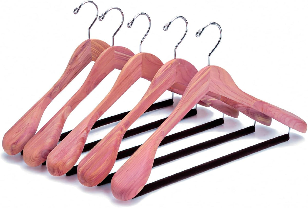 Amber Home 5 Pack Cedar Wood Suit Coat Hangers with Extra Wide Shoulder
