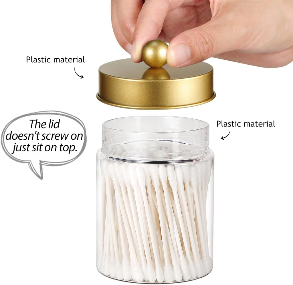 3PC Farmhouse Decor Qtip Holder Apothecary Jars (Gold, Plastic)