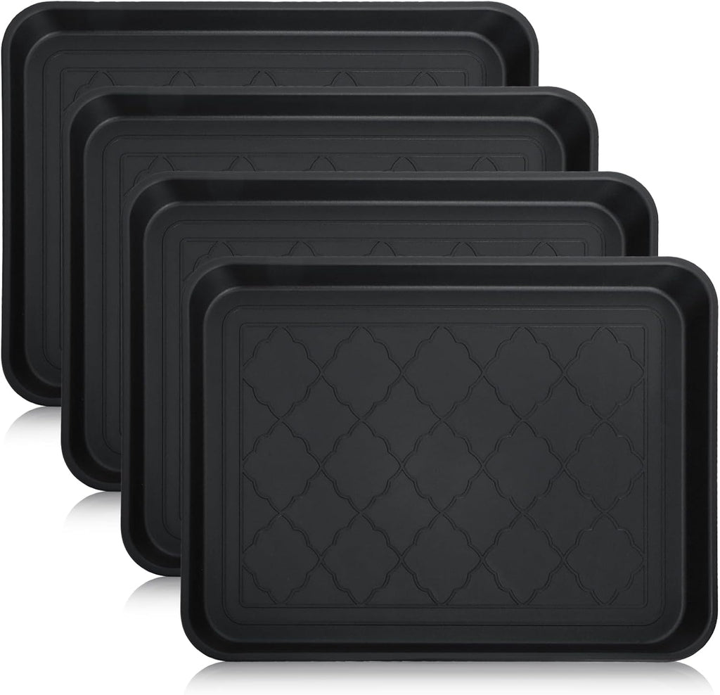 Kingrol 4-Pack Small Shoe Trays for Entryway Indoor, 16.5" x 12.6" Individual Boot Tray with Raised Lip, Waterproof Plastic Shoe Mat Tray for One Pair, Pet Bowls, Plants, Under Sink & Floor Protection
