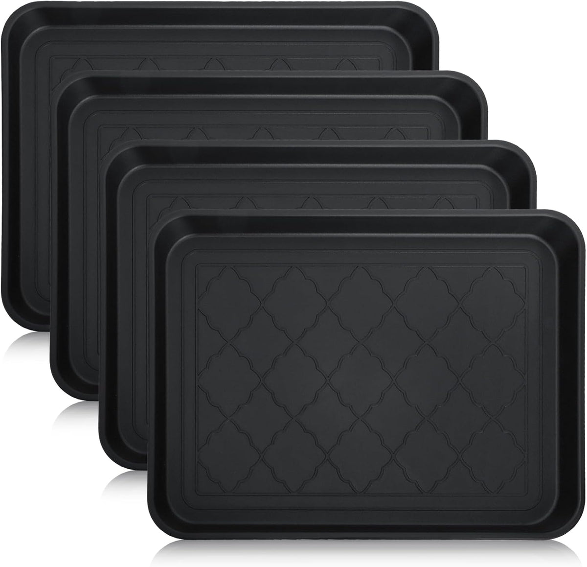 Kingrol 4-Pack Small Shoe Trays for Entryway Indoor, 16.5" x 12.6" Individual Boot Tray with Raised Lip, Waterproof Plastic Shoe Mat Tray for One Pair, Pet Bowls, Plants, Under Sink & Floor Protection