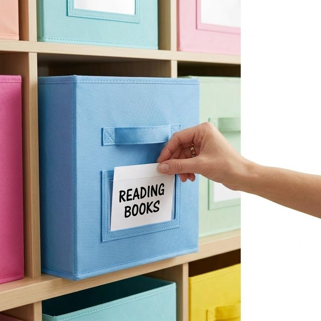 Lourome 11 Inch Cube Storage Bin, with Label Window, 8 Pack 8-Color