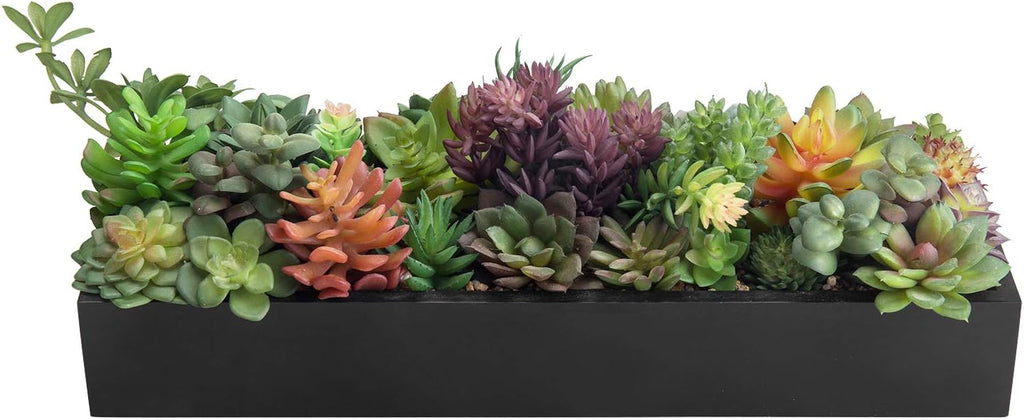 MyGift 15.75 Inch Faux Succulent PlantsArrangement in Black Wood Planter