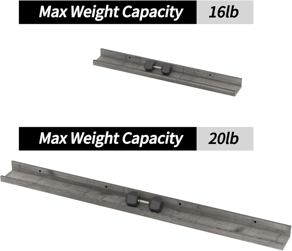 Giftgarden 47 Inch Long Floating Shelves for wall Set of 5, Grey Wood Wall Shelves for Bathroom, Bedroom, Kitchen, Living Room Storage and Decoration, Gray Wooden Picture Ledge