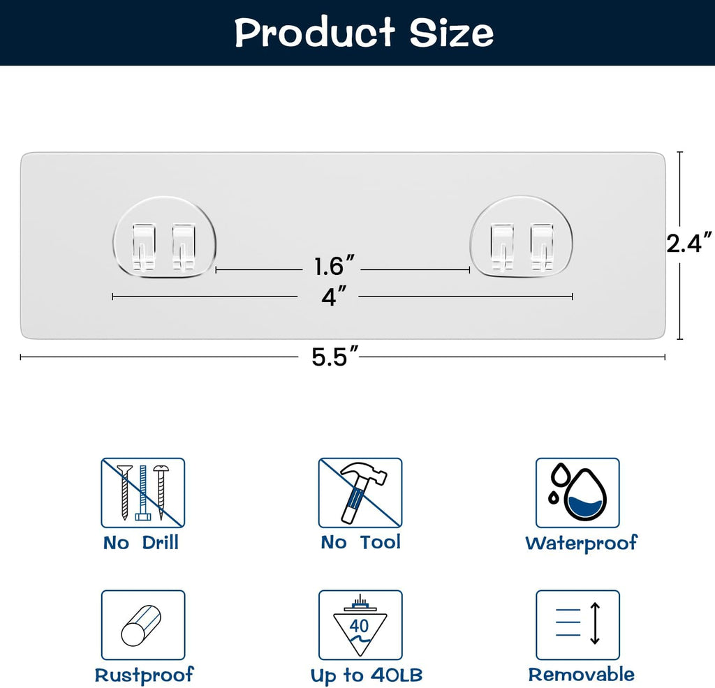AKTECKE Shower Caddy Adhesive Replacement, No Drilling Transparent Adhesive Wall Hooks for Corner Shower Organizer Basket, Waterproof Adhesive Strip for Bathroom Shelf & Kitchen Rack