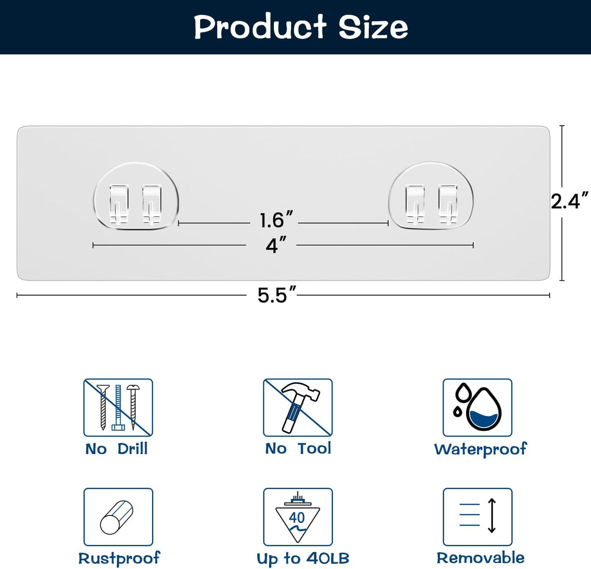 AKTECKE Shower Caddy Adhesive Replacement, No Drilling Transparent Adhesive Wall Hooks for Corner Shower Organizer Basket, Waterproof Adhesive Strip for Bathroom Shelf & Kitchen Rack