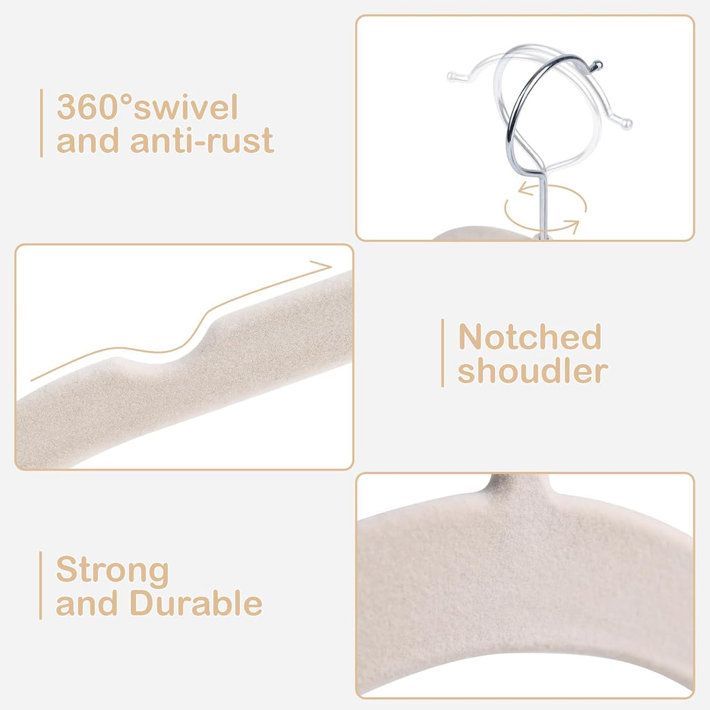 Beige Velvet Shirt Hangers 30 Pack, Slim Non-Slip Flocked Hangers