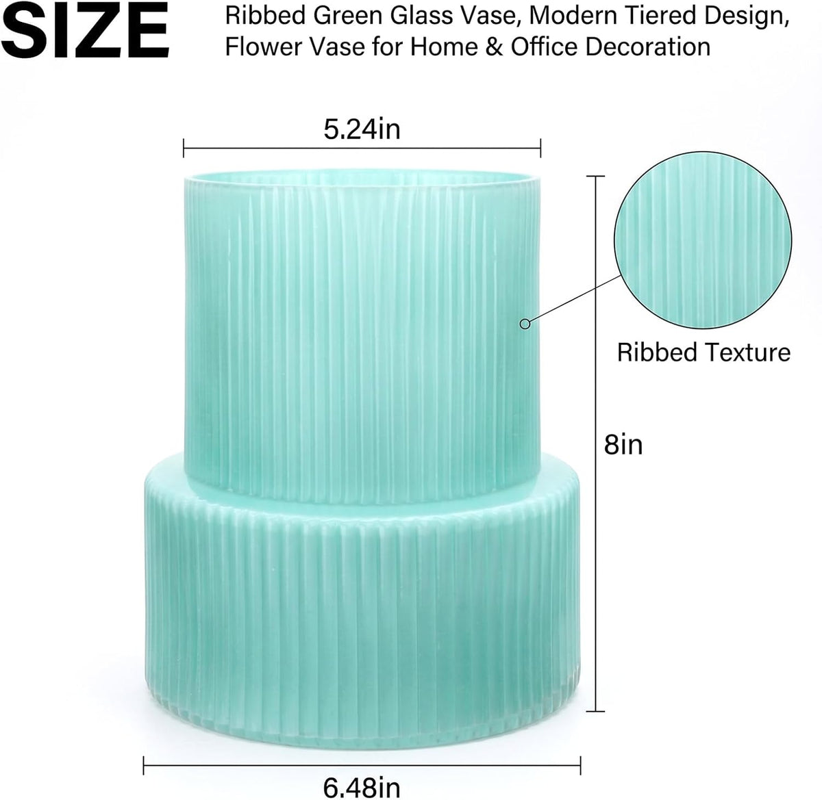 Green Ribbed Glass Vase, Modern Design Flower Vase