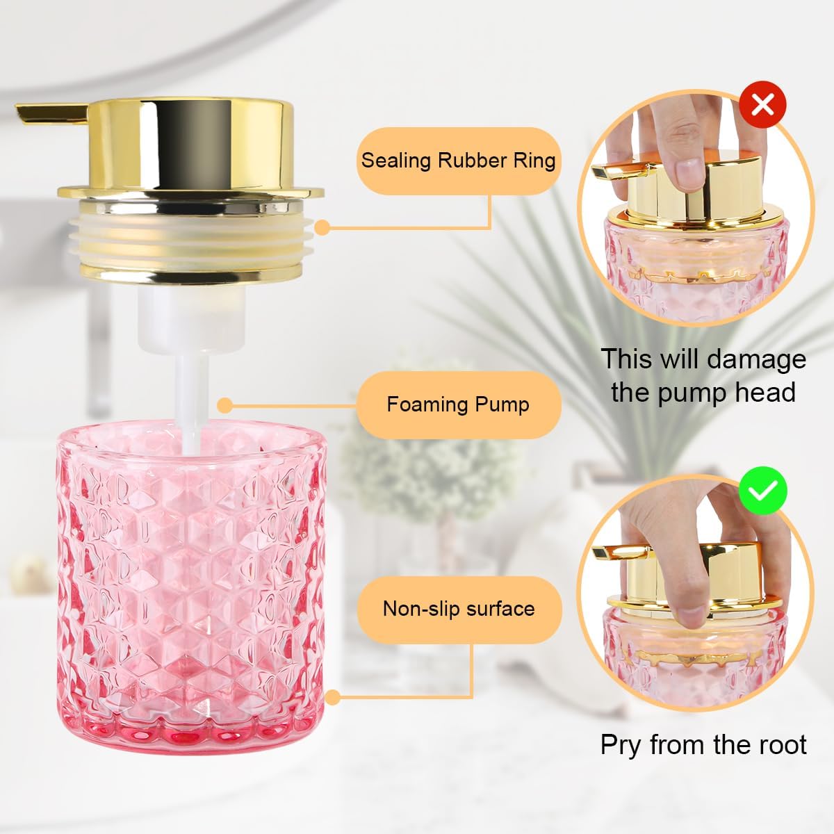 Foaming Soap Dispenser 10 Oz Pink Glass Hand Soap Dispenser