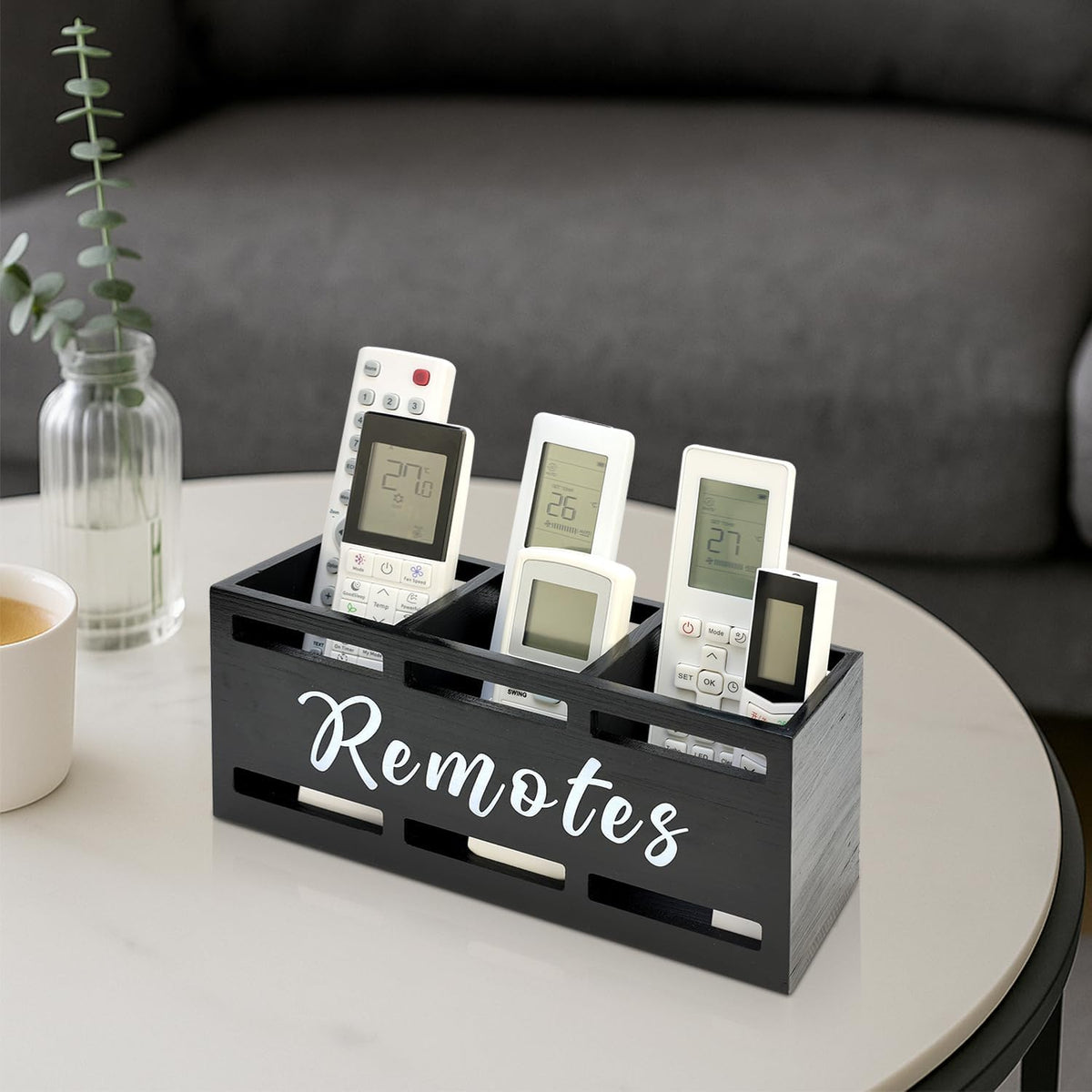 Wood Black TV Remote Organizer Wall Mount Remote Control Holders for Table