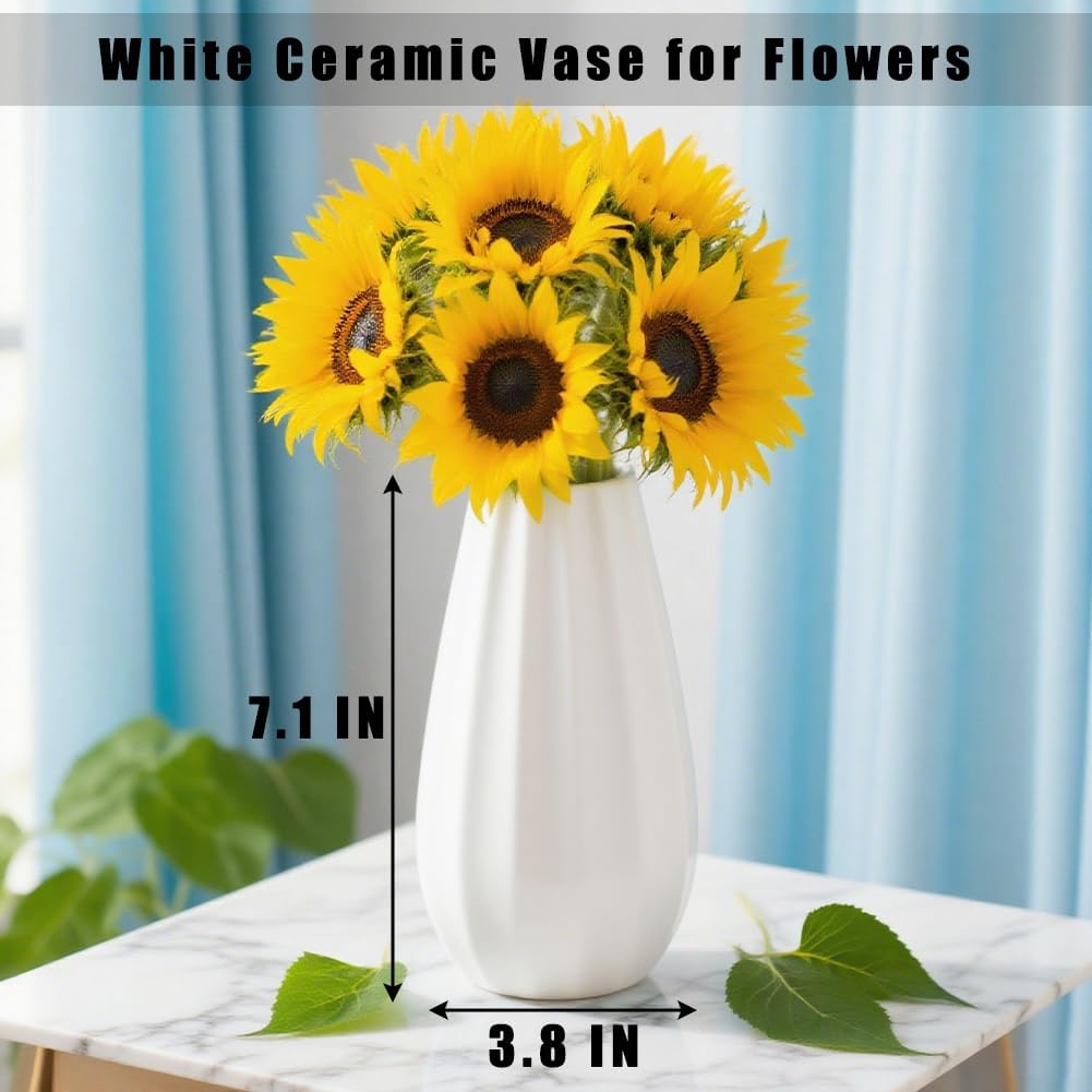 White Elegant Ceramic Vase 7.1 inch for Wedding Valentine for Women