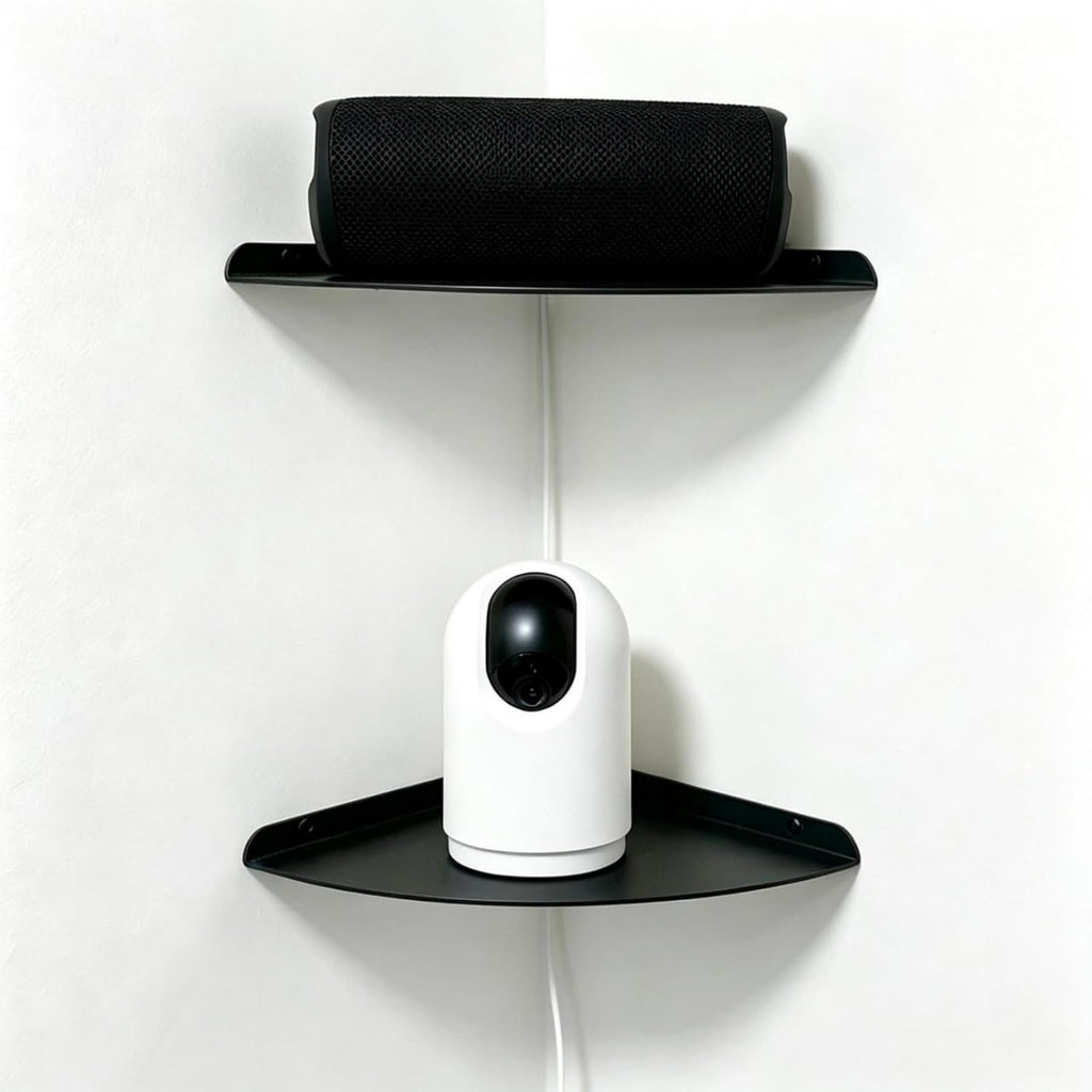 Small Tiny Metal Floating Corner Shelves, 7 x 7 x 0.6 Inches，1pcs, Black