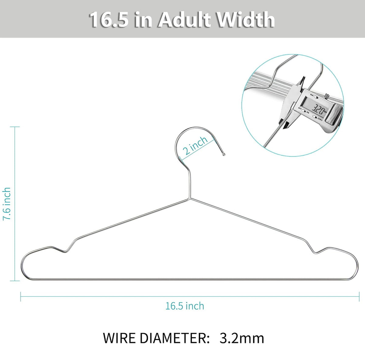 Stainless Steel Hangers, 40 Pack, 16.5 Inch, 15 lb Capacity