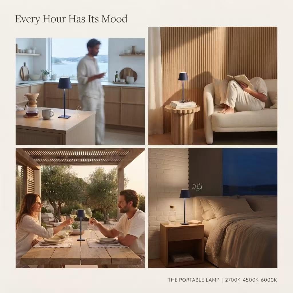 Blue Rechargeable Table Lamps Cordless Set of 4 for Mahjong Tables Party