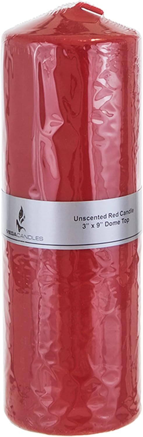 Mega Candles 1 pc Unscented Dome Top Red Pillar Candles, Pressed Premium Wax Candle 3 Inch x 9 Inch, Home Décor, Weddings, Parties, Festivities, Occasions, Florists, Events, Prayers, Memorials