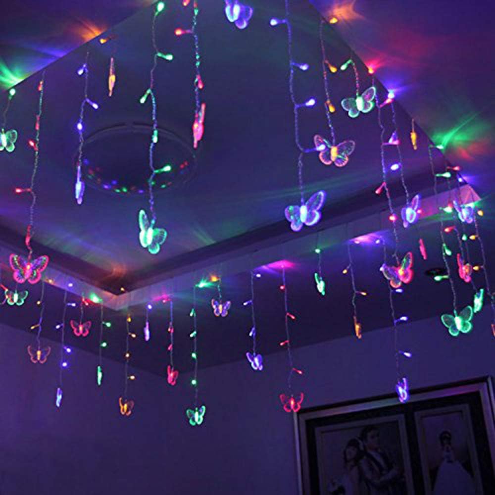 Lainin 13FT 96 LED USB Powered Curtain Lights 18 Butterflies Twinkle Lights 8 Modes Fairy String Lights for Party Indoor Outdoor Room Garden Wall Wedding Christmas Xmas Decorations (Multi Color)