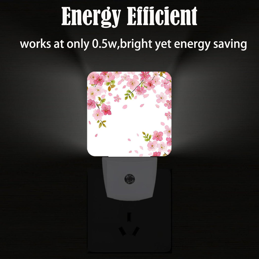 Cherry Blossoms Night Light,Spring Flower Plug Into Wall Decor for Stairway,Hallway,Kitchen,Dusk to Dawn Sensor Nightlights for Boys/Girls/Women/Men Room Gifts