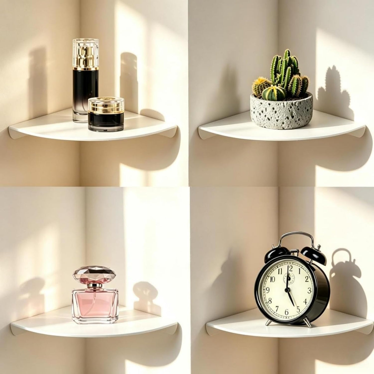 Small Tiny Metal Floating Corner Shelves, 7 x 7 x 0.6 Inches，2pcs, White