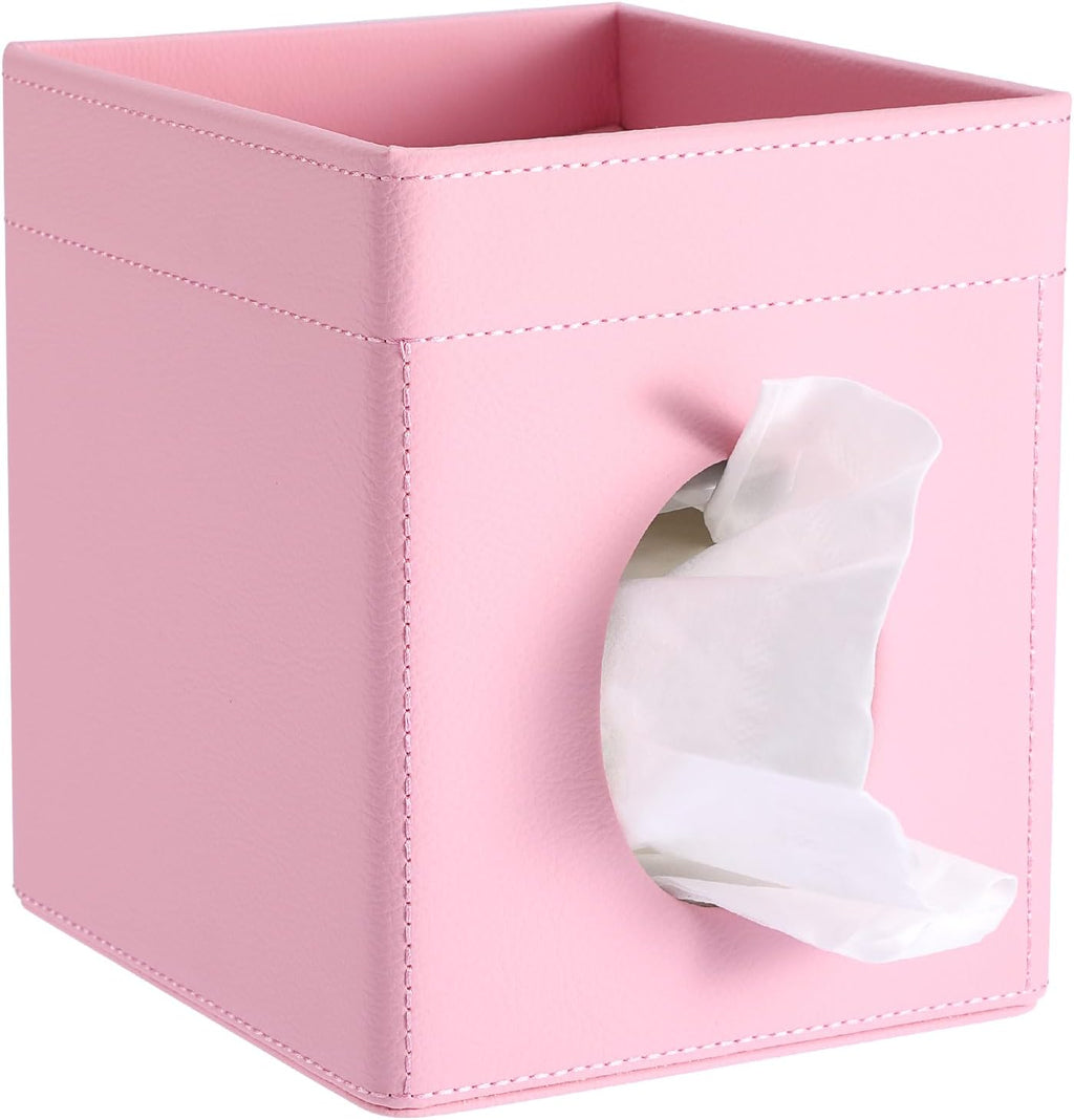 Sumnacon Square Tissue Box Cover with Storage Tray,Tissue Box Holder,Pink