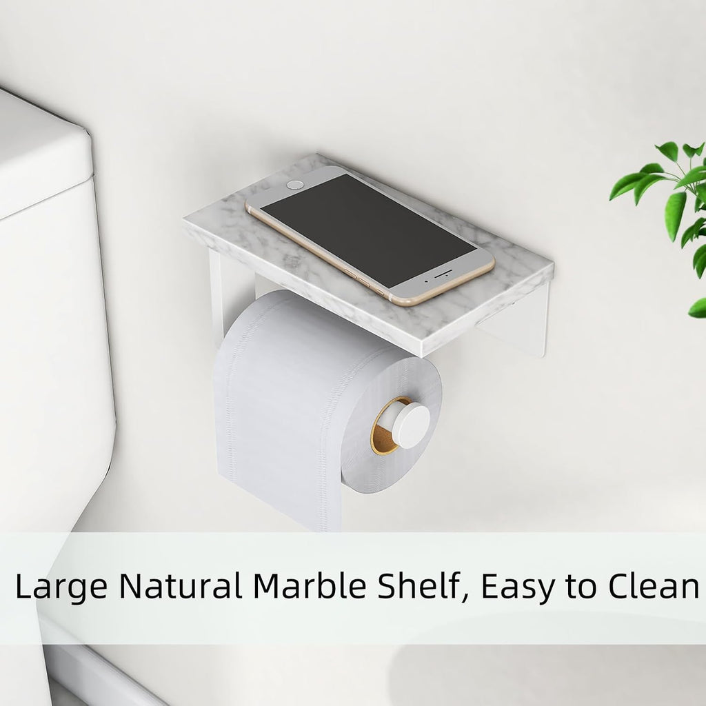 Gypie Toilet Paper Holder with Marble Shelf, Wall Mounted White