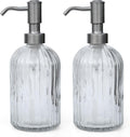 16 OZ Stripe Design Soap Dispense with 304 Rust Proof Stainless Steel Pump Glass Soap Dispenser Kitchen Soap Dispenser Bathroom