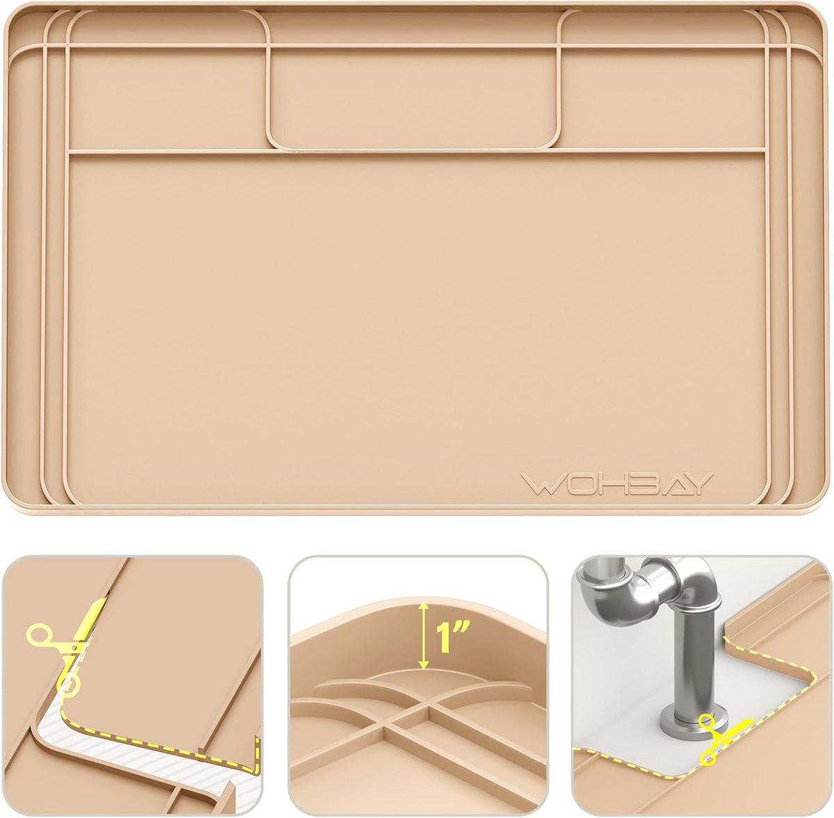 Under Sink Mats for Kitchen Waterproof 34"x22",Khaki