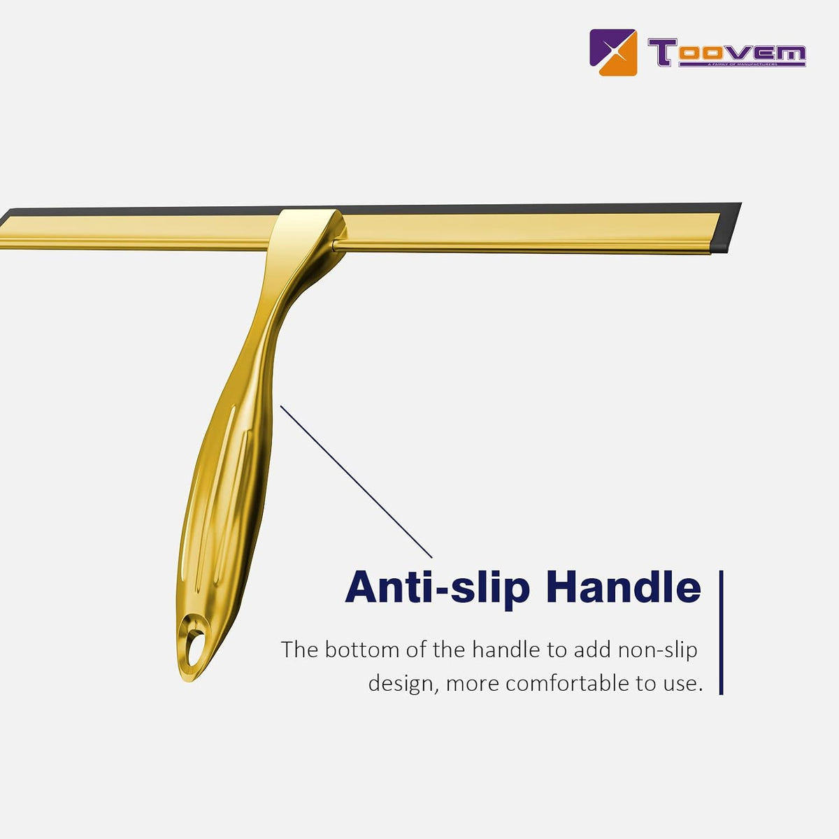 TOOVEM 12 Inch Shower Squeegee for Glass Doors, Window, Bathroom (Gold)