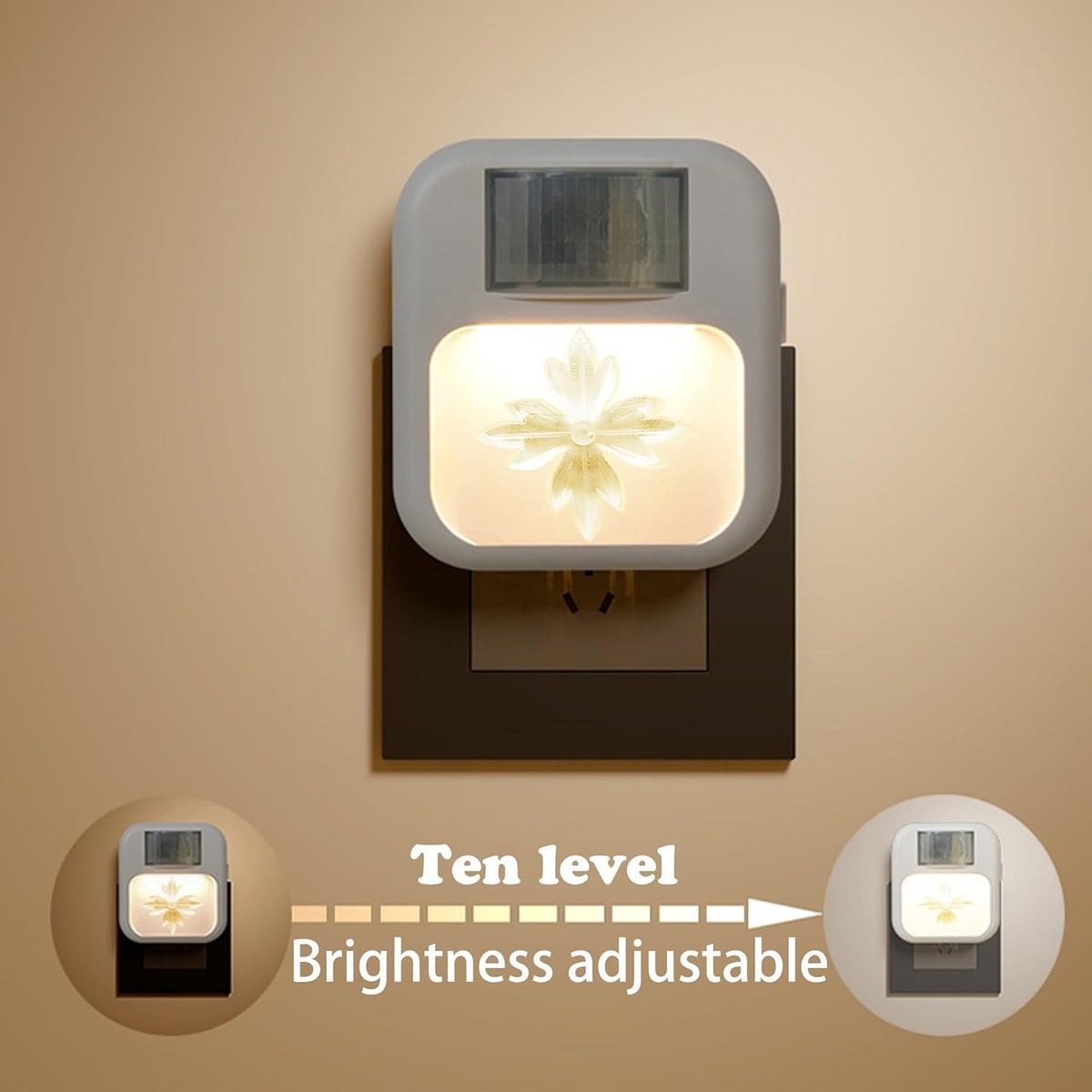 Compact Smart Motion Sensor LED Night Light - Dimmable, Adjustable Color, Plug-in for Hallway, Bathroom, Bedroom - Travel-Friendly (A-Flower, 2)